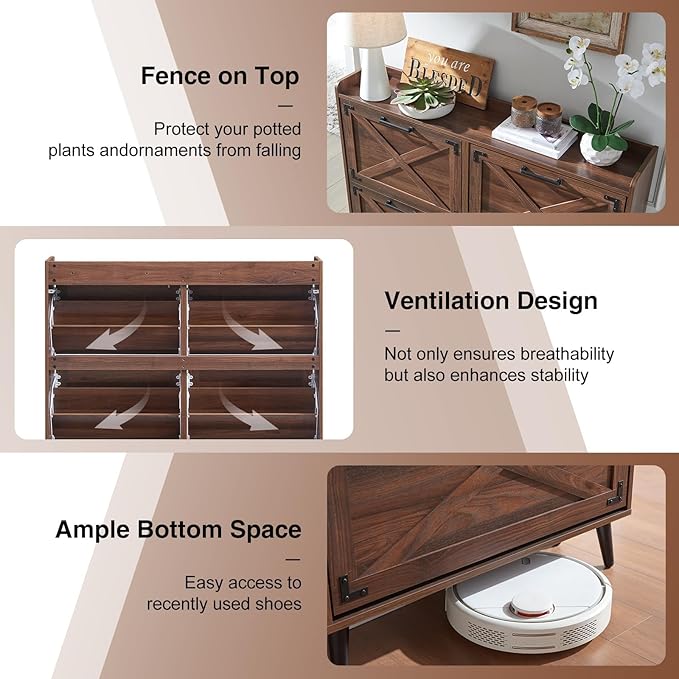 Shoe Storage Cabinet, Farmhouse Shoe Organizer