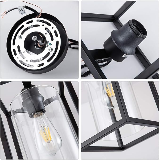 MAYNA 1-Light Farmhouse Pendant Light, Black Metal Cage Light Fixtures with Adjustable Chain and Glass Shade,Hanging Lights for Kitchen Island,Porch,Hallway