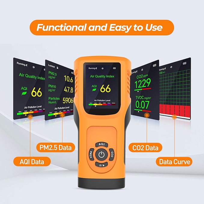 Portable 6-in-1 Air Quality Monitor Indoor Air Quality Tester Air Quality Meter