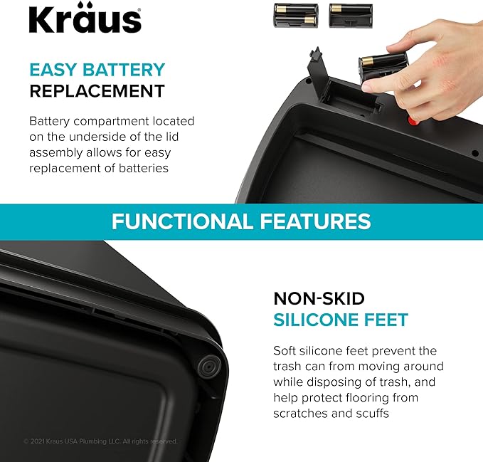 Kraus GarbagePro Rectangular 13 Gallon Hands-Free Motion Sensor Trash Can