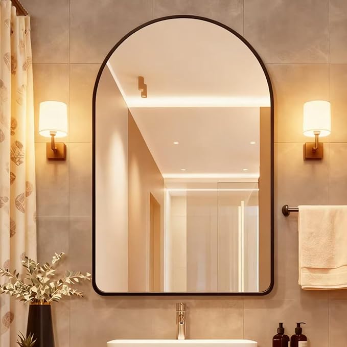 20x28 inch Black Arched Mirror for Bathroom Vanity Mirror or Wall Decor Arch