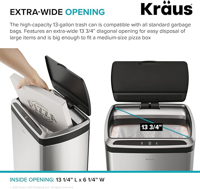 Kraus GarbagePro Rectangular 13 Gallon Hands-Free Motion Sensor Trash Can