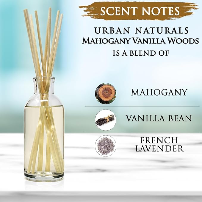 Urban Naturals Mahogany Vanilla Woods Reed Diffuser Set – Made