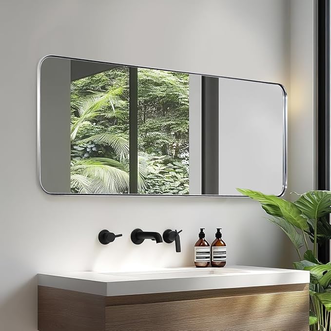 ANDY STAR 18" x 48" Full Length Wall Mirror, Large Polished Chrome Mirror