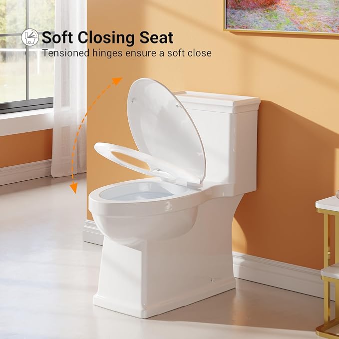 One-Piece Toilet with Classic Design, ADA Height, 1.28 GPF, Durable Ceramic