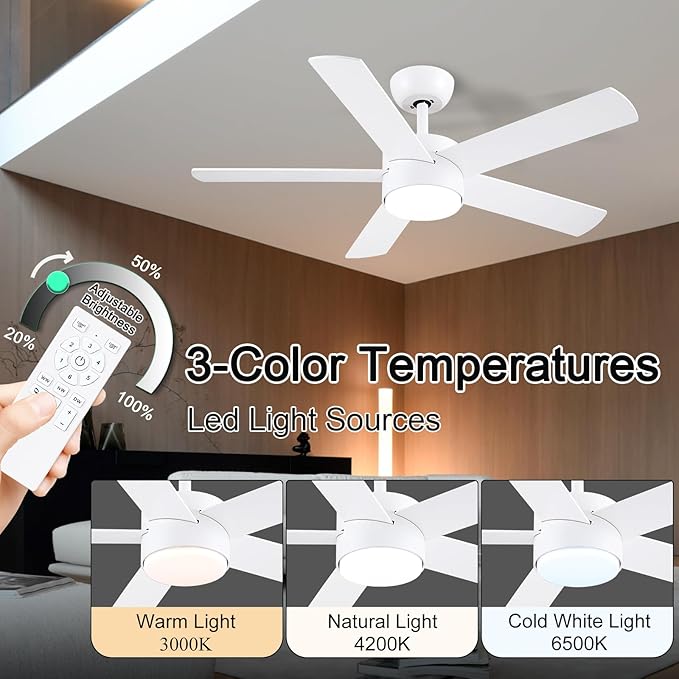 POCHFAN 42 inch White Ceiling Fans