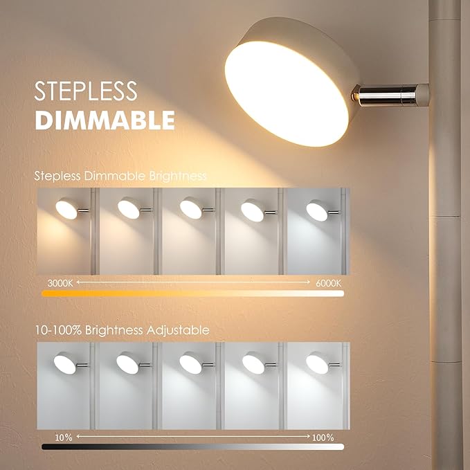 White Floor Lamp with Remote Tall Standing Lamps 30W LED Tree Floor Lamp with 3 Adjustable Heads Touch Control Timer 4 Color Temperatures Light Lamps for Living Room Office Bedroom Crafting
