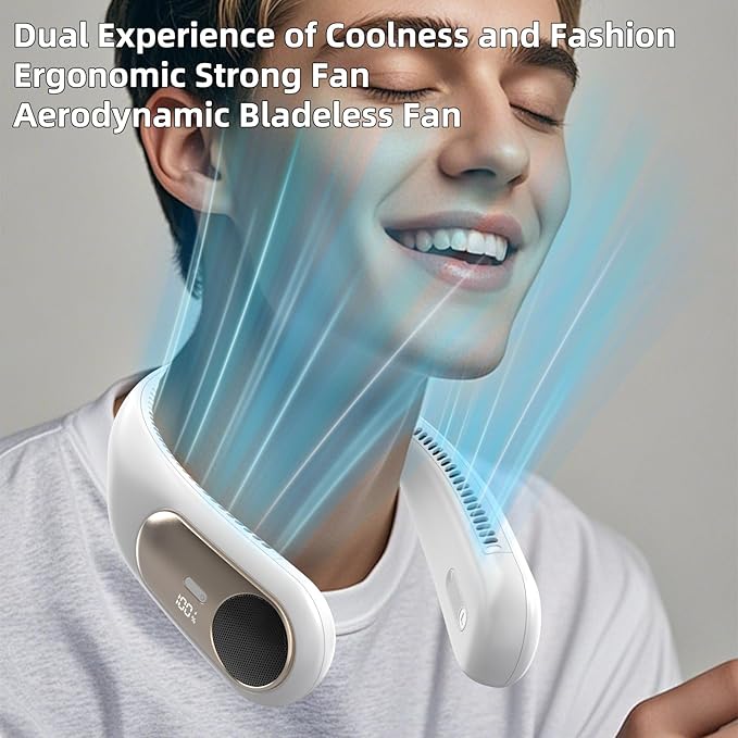Portable Neck Fan, Personal Wearable Bladeless Fan, LED Display, 6000mAh USB