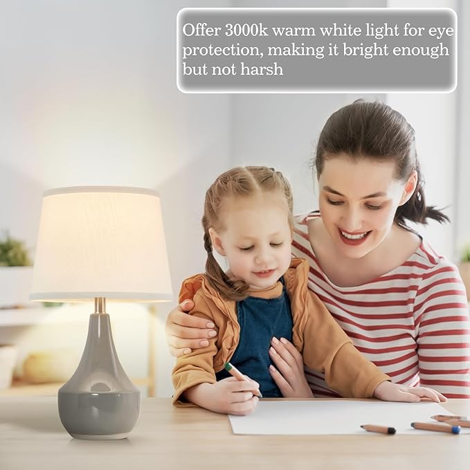 GyroVu Table Lamp Set of 2, 18.63” Ceramic Table Lamp Classic Beside Lamps Nightstand Lamp Modern Lamp for Living Room, Bedroom & Office Rocker Swtich Grey-LED Bulbs Included