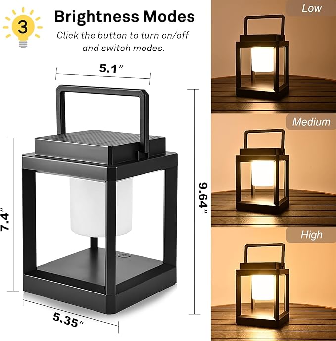 Outdoor Table Lamp, LED Solar Outdoor Lantern, Portable Rechargeable Solar Lamp Waterproof, Touch Control Outdoor Lamps Cordless Lights Decorative for Patio Family Camp/ Reading/ Camping