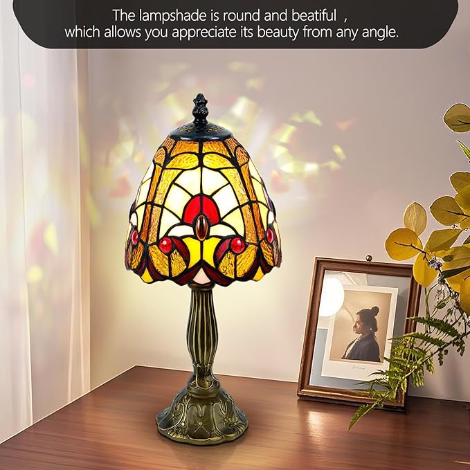 Exquisite Small Tiffany Style Lamp,Handcrafted Baroque Stained Glass Table Lamp with LED Bulb,6-Inch Vintage Tiffany Lamps for Bedroom, Living Room, Office Decor.