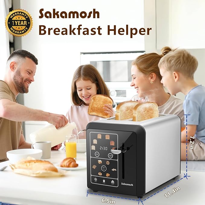 Touch Screen Toaster 2 Slice, Smart Digital Toasters, 6 Browning Levels & 6