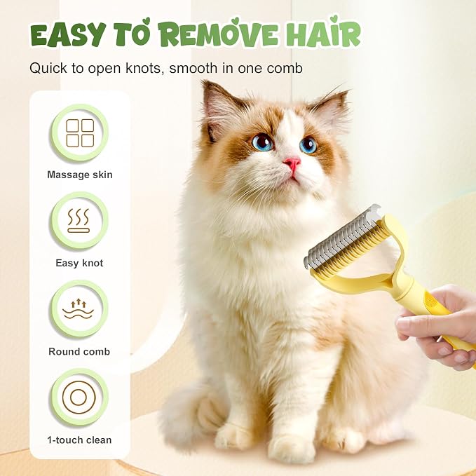 Double-Sided Pet Grooming Brush for Dogs and Cats, 2026 New Dog Deshedding Brush, Dematting Comb Removes Tangles Knots and Loose Fur, Ergonomic Pet Grooming Tool (White)