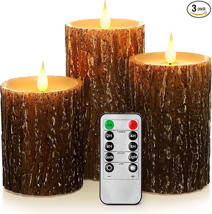 Flameless Candles Battery Operated Pillar Pine Effect Real Wax Flickering 3D