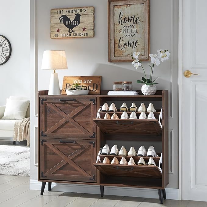 Shoe Storage Cabinet, Farmhouse Shoe Organizer