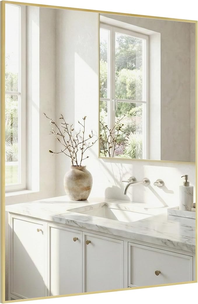 40"x30" Gold Wall Mirror, Metal Framed Bathroom Vanity Mirror, Large