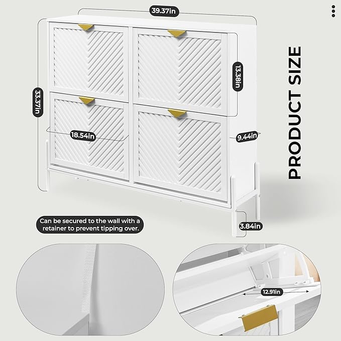 Shoe Cabinet Storage with 4 Flip Drawers, Narrow Hidden Shoes Organizer Cabinet