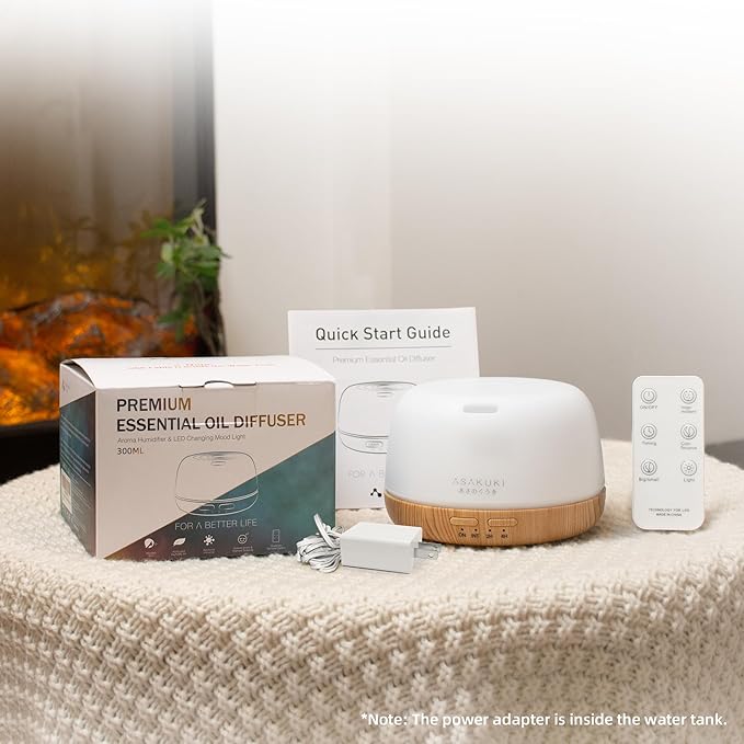 ASAKUKI Essential Oil Diffuser, 300ml Ultrasonic Aromatherapy Oil Humidifier