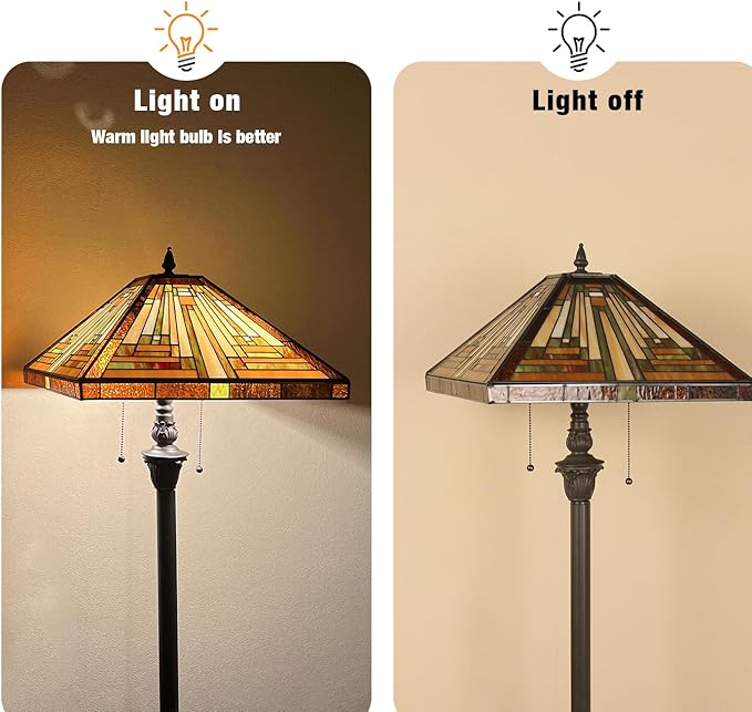 Capulina Tiffany Lamp Stained Glass Floor Lamp 2-Light 16X16X63 Inches Amber Brown Mission Antique Tiffany Style Standing Reading Lamp for Living Room Bedroom Home Office
