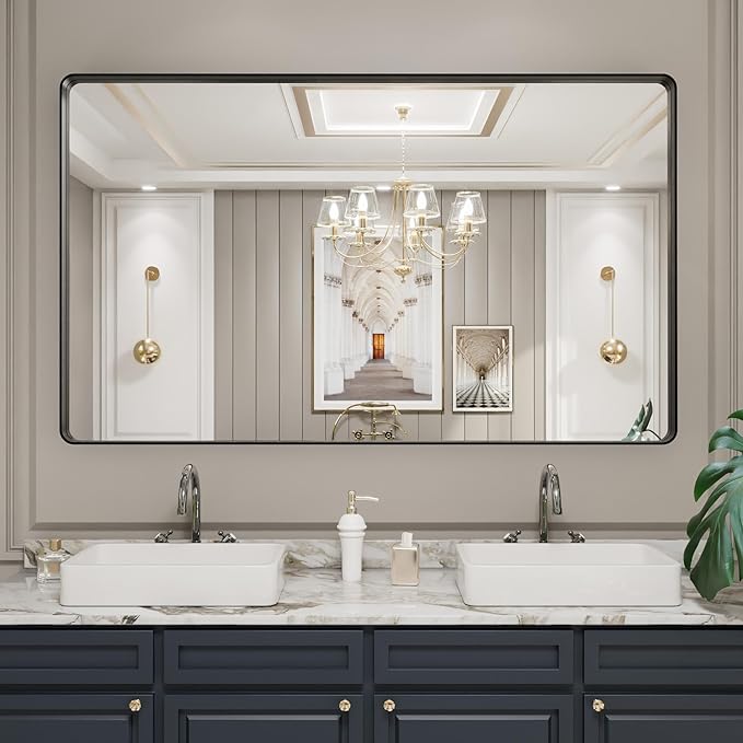 LOAAO Black Metal Framed Bathroom Mirror