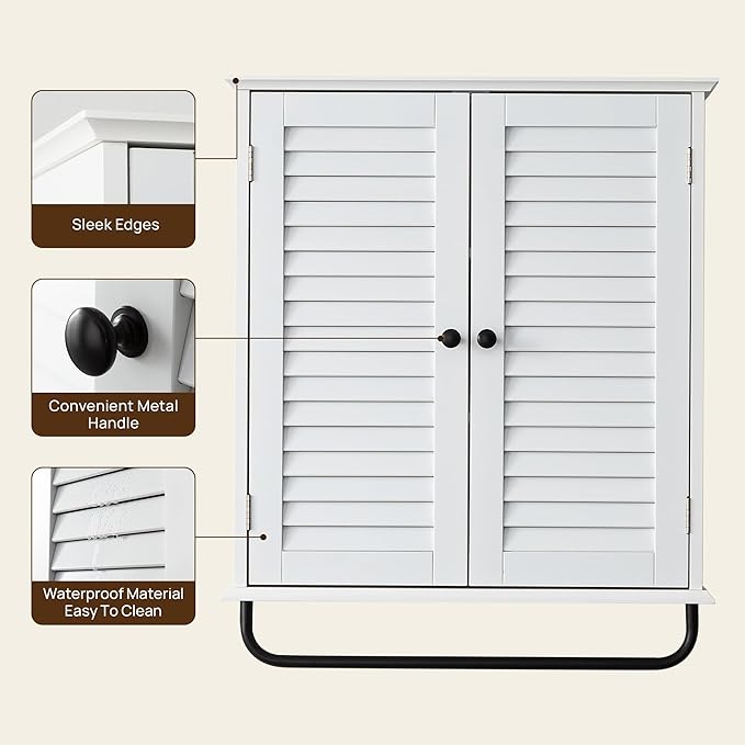 Bathroom Storage Cabinet with Adjustable Wood Shelves & Doors, Made of PDF Wood