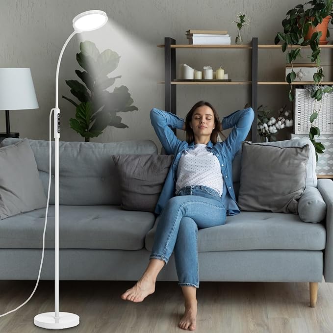 Light Therapy Lamp 11000 Lux, 3 in 1 UV-Free LED Sunlight Lamp with 9 Brightness Levels & 7 Color Temperatures, Height Adjustable Floor Light, Full Spectrum Happy Therapy lamp for Home Office Bedroom