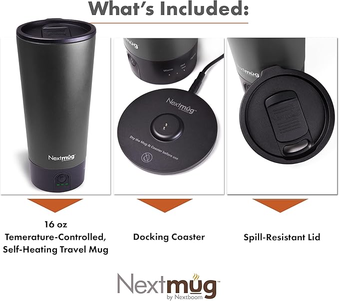 Nextmug Go - Temperature-Controlled, Self-Heating Travel Mug