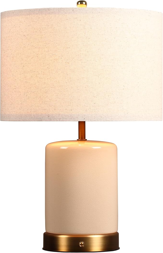 O’Bright Dune - Battery Powered Table Lamp, Rechargeable Cordless Ceramic Lamp, Full-Size 19.5 Inch Height, Dimmable, Smart Safety Protection, Type-C Fast Charging, LED Bulb Included, Cream White