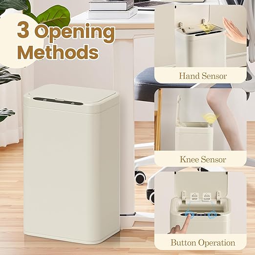 ELPHECO Stainless Steel Office Trash Can Motion Sensor Garbage Can Touchless