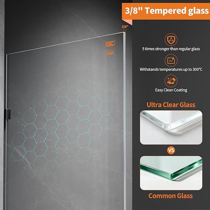 Shower Glass Panel, Frameless Walk in Shower Door