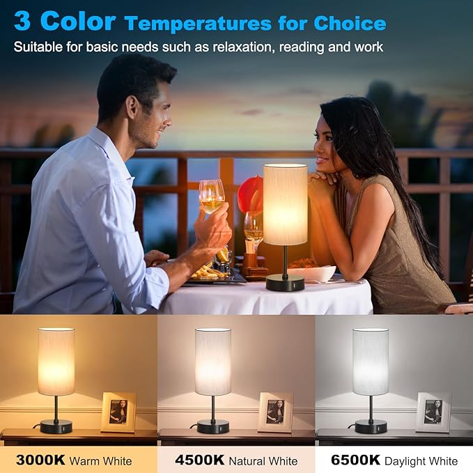 Unicozin Small Table Lamp, 7 RGB & 3 CCT 3000K/4500K/6500K, Stepless Dimmable Bedside Lamp with Grey Shade, Touch Control Ambience Nightstand Light for Living Room Dorm Home Decor Party