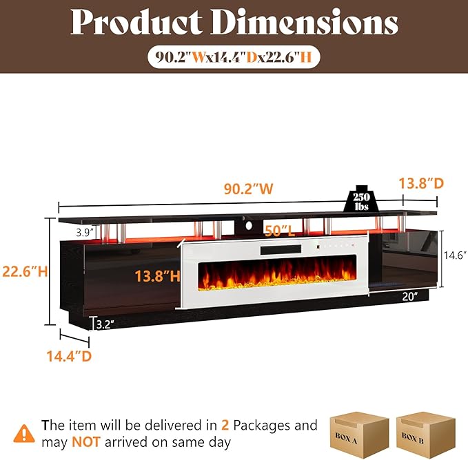 AMERLIFE 90" 2 Tier Fireplace TV Stand