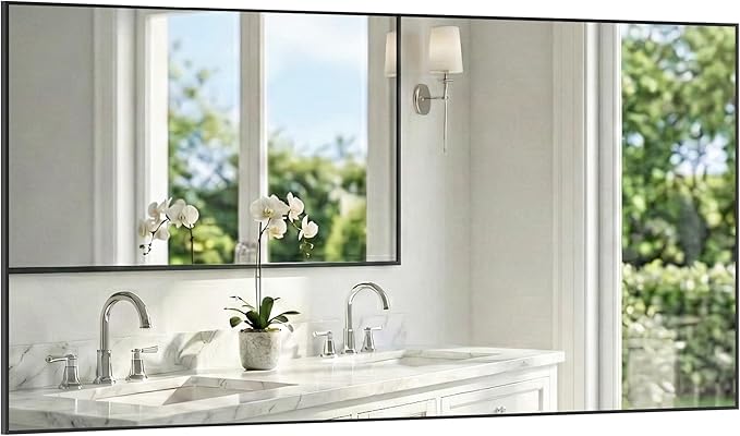 60"x30" Black Bathroom Mirror for Double Vanity, Metal Framed Large Wall Mirror
