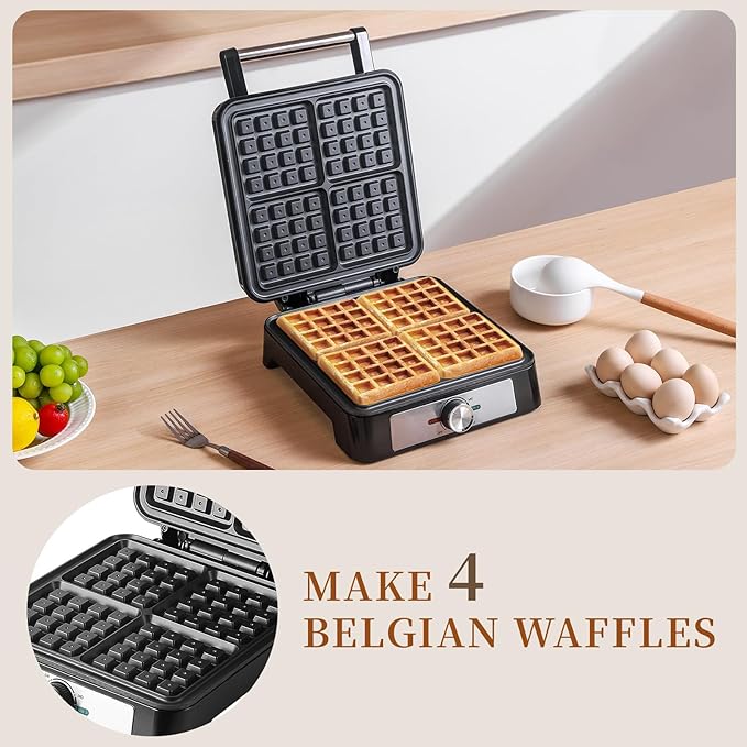 Waffles Maker Waffle Iron, 4 Belgian Square Waffle Maker, Belgian Waffle Maker