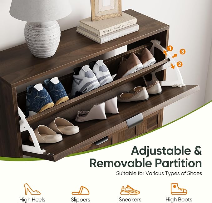 29.5“W Shoe Cabinet with 2 Embossed Checkerboard Pattern Flip Drawers,