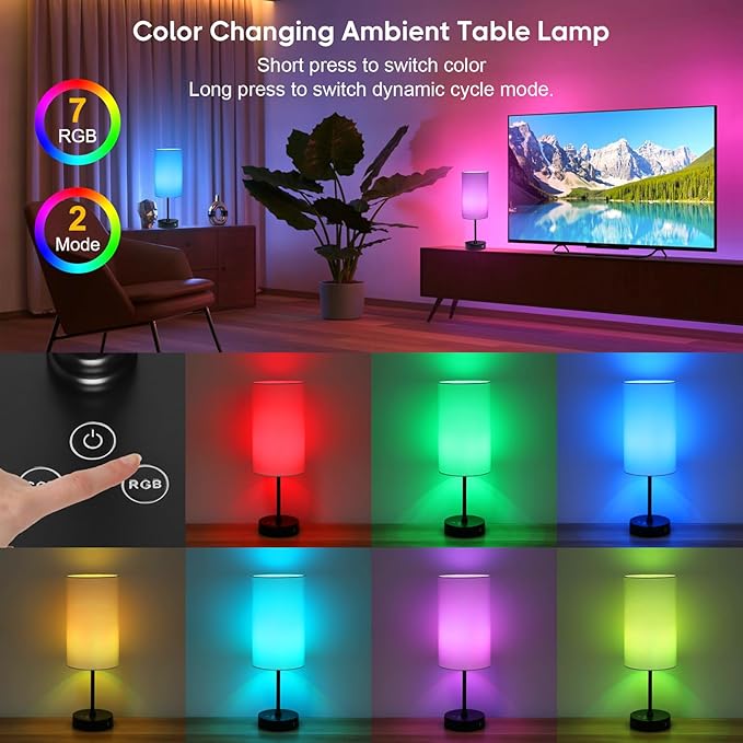 Unicozin 17Inch Table Lamp, 3 CCT 3000K/4500K/6500K & RGB Color Changing, Stepless Dimmable Bedside Lamp for Reading, Ambience Nightstand Light for Home Decor Party, Cream Shade