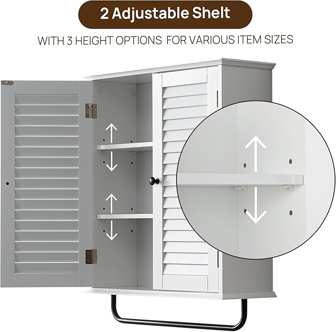 Bathroom Storage Cabinet with Adjustable Wood Shelves & Doors, Made of PDF Wood