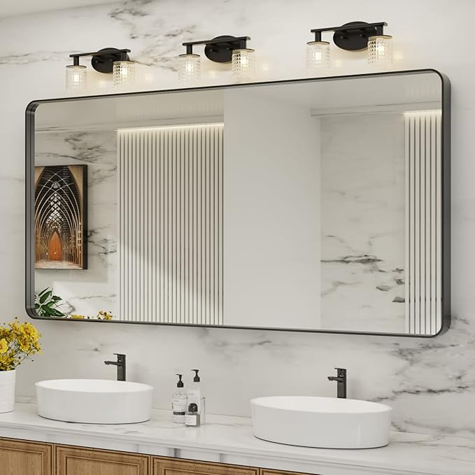 LOAAO 72X36 Inch Black Metal Framed Bathroom Mirror