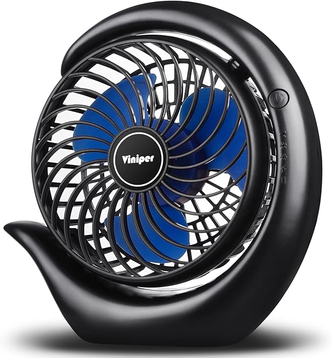 Viniper Portable Rechargeable Fan, Small Desk Fan : 3 Speeds & 8-24 Hours