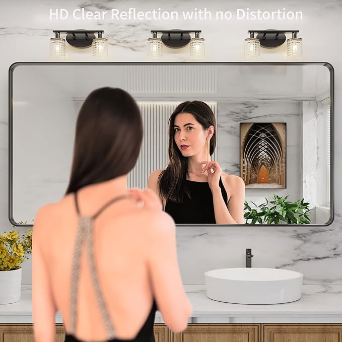 LOAAO Black Metal Framed Bathroom Mirror