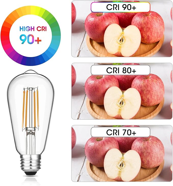 12-Pack Vintage LED Edison Light Bulb 60W Equivalent, Decorative Antique Filament Light Bulbs with 90+ CRI, Warm White 2700K, 750 Lumens, E26 Base, Dimmable