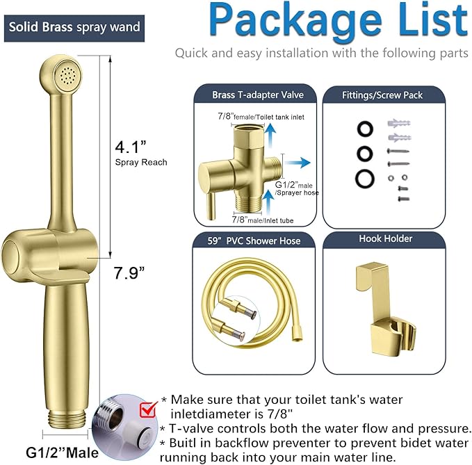 SonTiy Handheld Bidet Toilet Sprayer, Brass Cloth Diaper Sprayer Hand Held