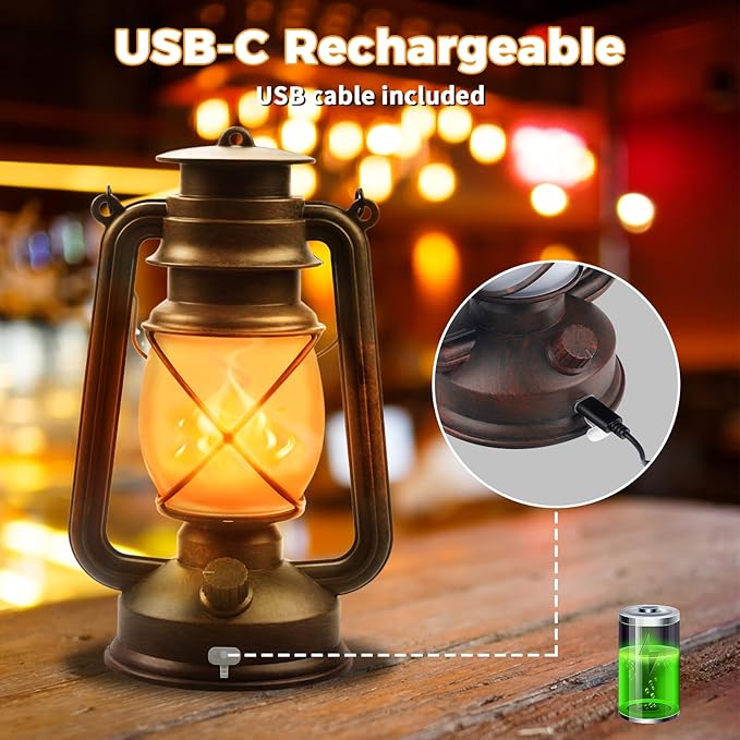 2 Pack Bronze Vintage 4 Modes Light LED Lanterns,Rechargeable Dancing Flame