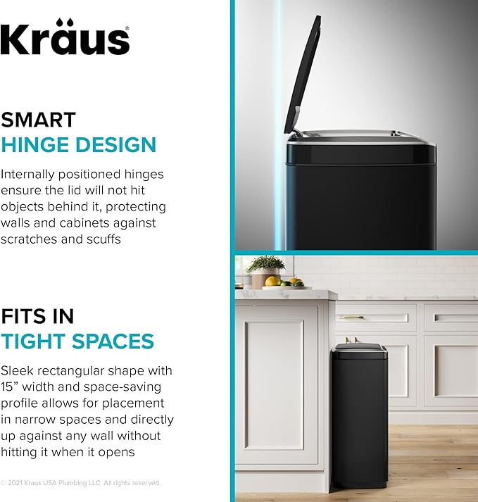 Kraus GarbagePro Rectangular 13 Gallon Hands-Free Motion Sensor Trash Can
