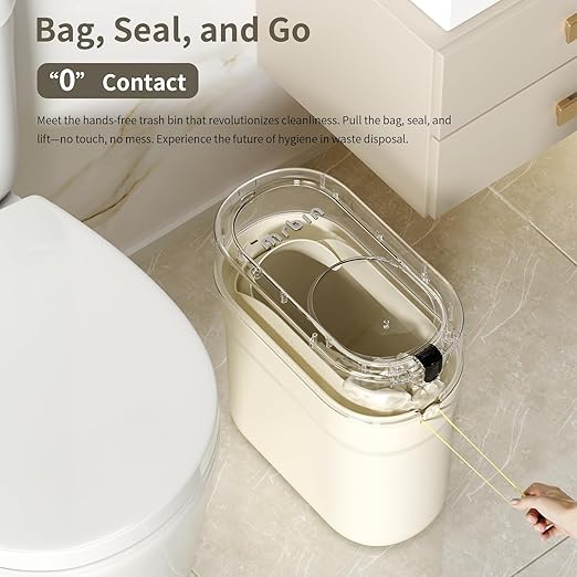 MRBIN Slim Pull Out Automatic Bagging Bathroom Trash Can, 10L/2.6gal Touchless