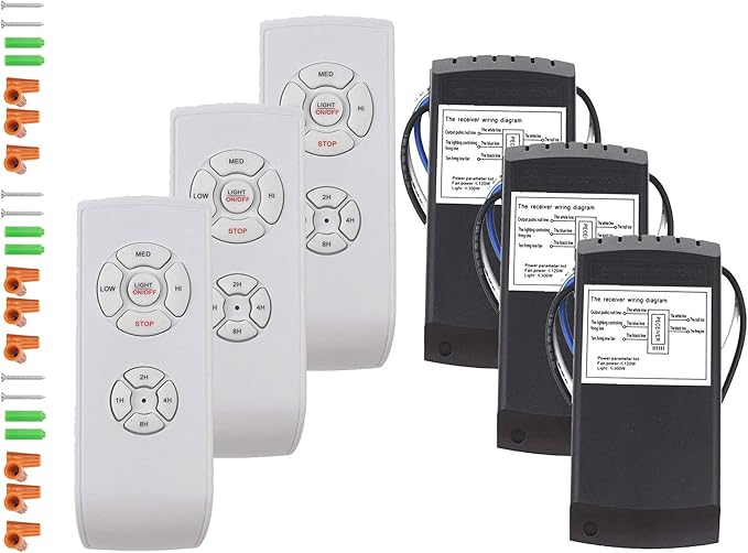 LPHUMEX 3 Packs Ceiling Fan Remote Control Kits, 3-in-1 Fan Light Timer & Speed