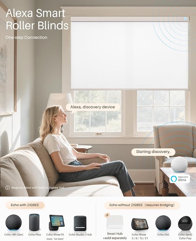 Smart Roller Shades for Windows, Alexa Blackout Motorized Blinds