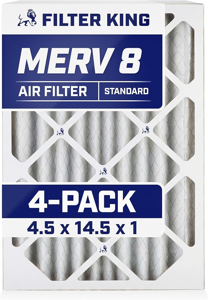 Filter King 4.5x14.5x1 Air Filter | 4-PACK | MERV 8 HVAC Pleated A/C Furnace