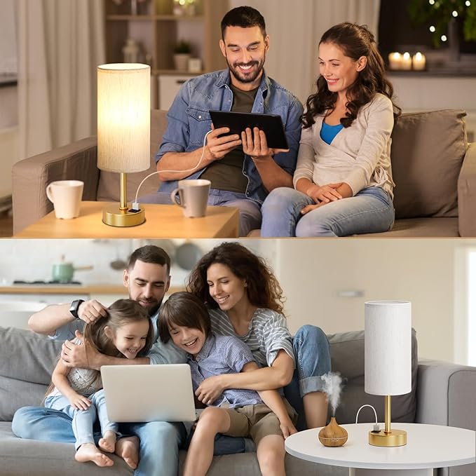 Dicoool Elegant Gold Touch Table Lamp, Modern Wedding Gift for Couples, Bedside Lamps with USB-C USB-A Charging Ports, 3 Way Dimmable Small Lamp for Office, Bathroom, Living Room,Christmas Gift