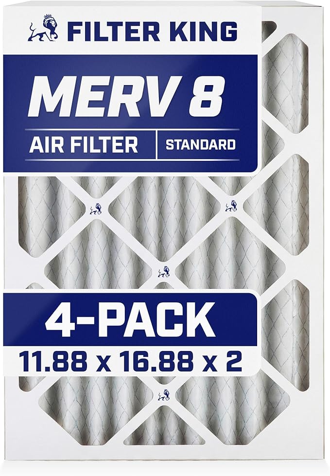 Filter King 11.88x16.88x2 Air Filter | 4-PACK | MERV 8 HVAC Pleated A/C Furnace